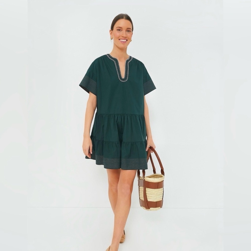 Pomander Place Kinsley Dress Evergreen Green Cotton Mini Size XS Pockets